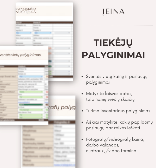 Vestuvių tiekėjų palyginimai